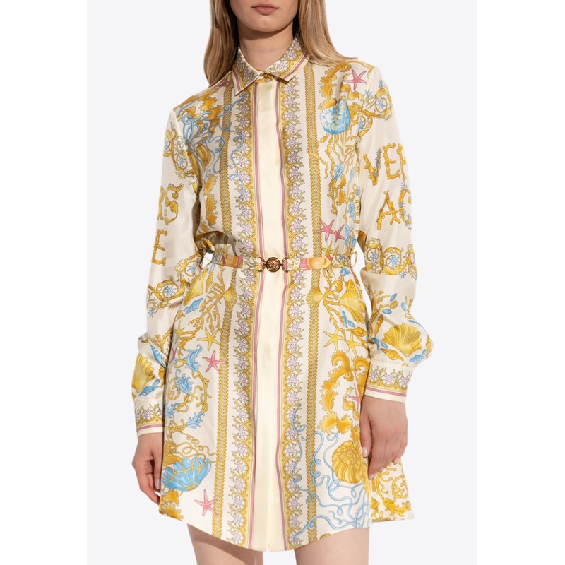 Underwater Barocco Print Mini Shirt Dress