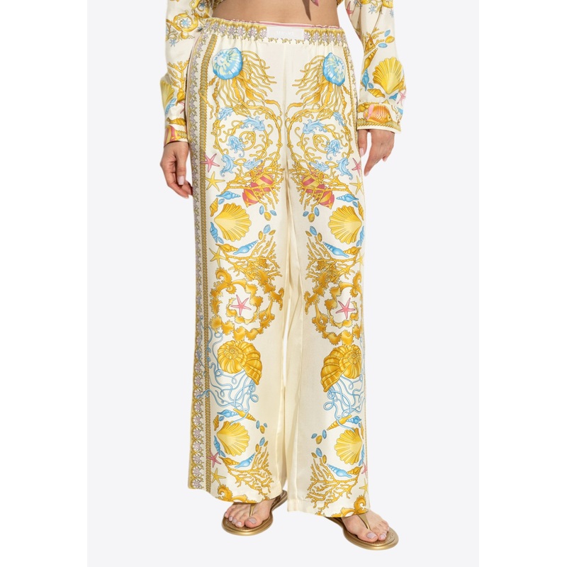 Underwater Barocco Wide-Leg Silk Pants