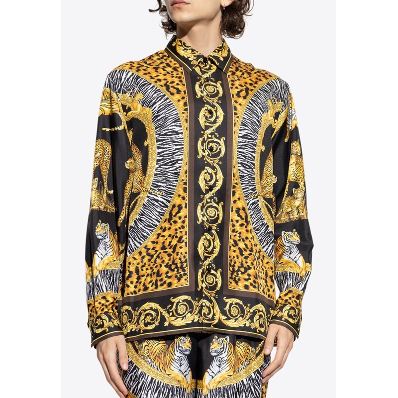 Wild Cats Print Silk Shirt