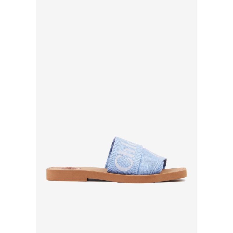 Woody Linen-Blend Flat Mules