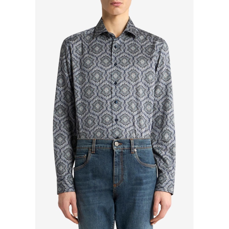 Abstract Print Button-Up Shirt