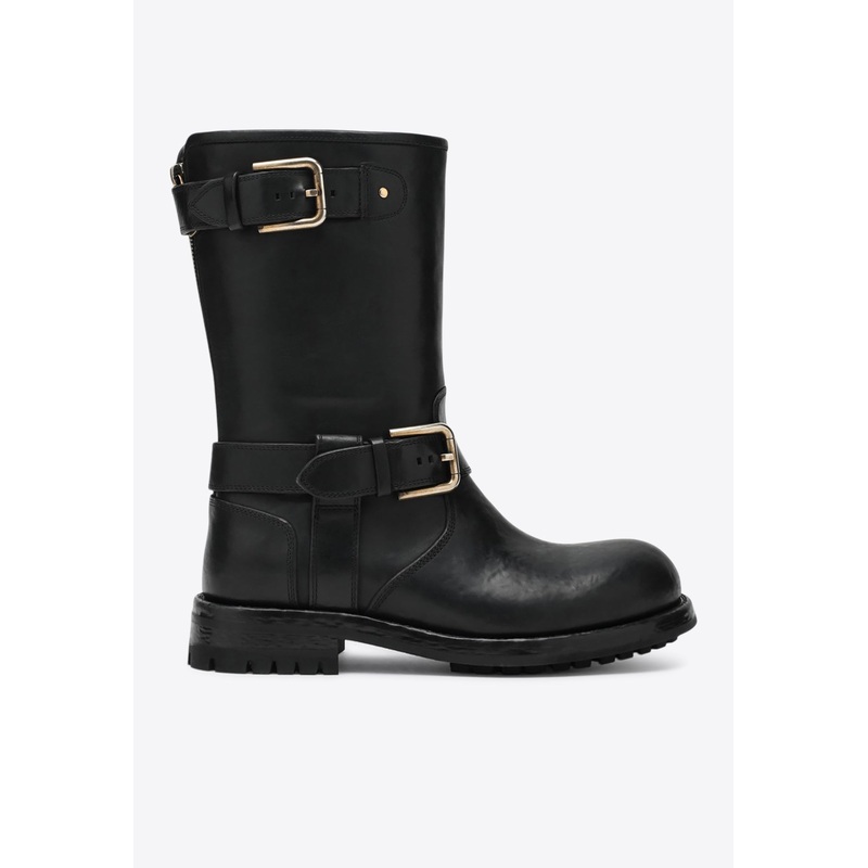 Biker Ankle Boots in Calf Leather