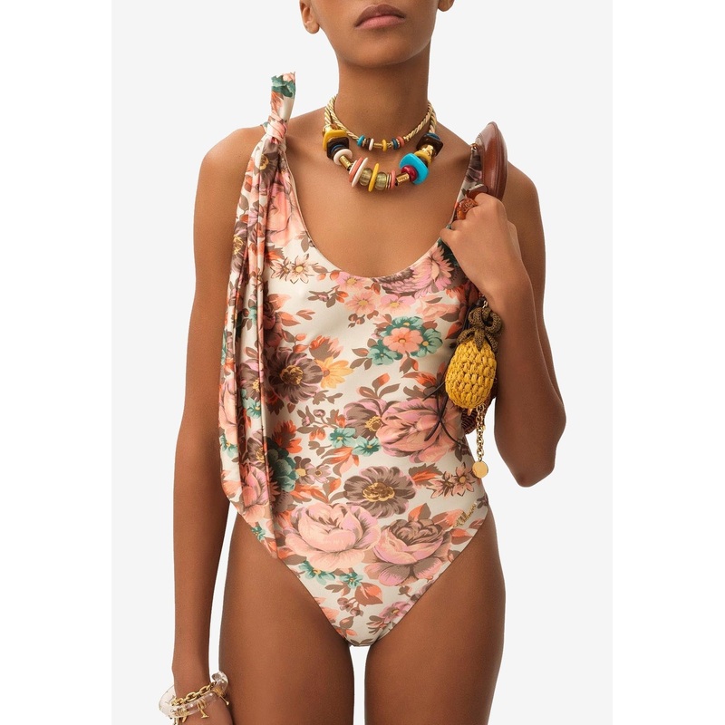 Floral Knotted Strap One-Piece Swimsuit