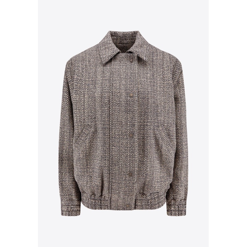 Herringbone Wool-Blend Zip-Up Jacket