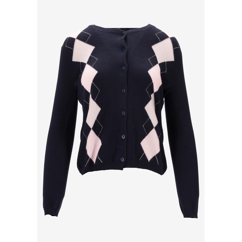 Intarsia Knit Argyle Cardigan