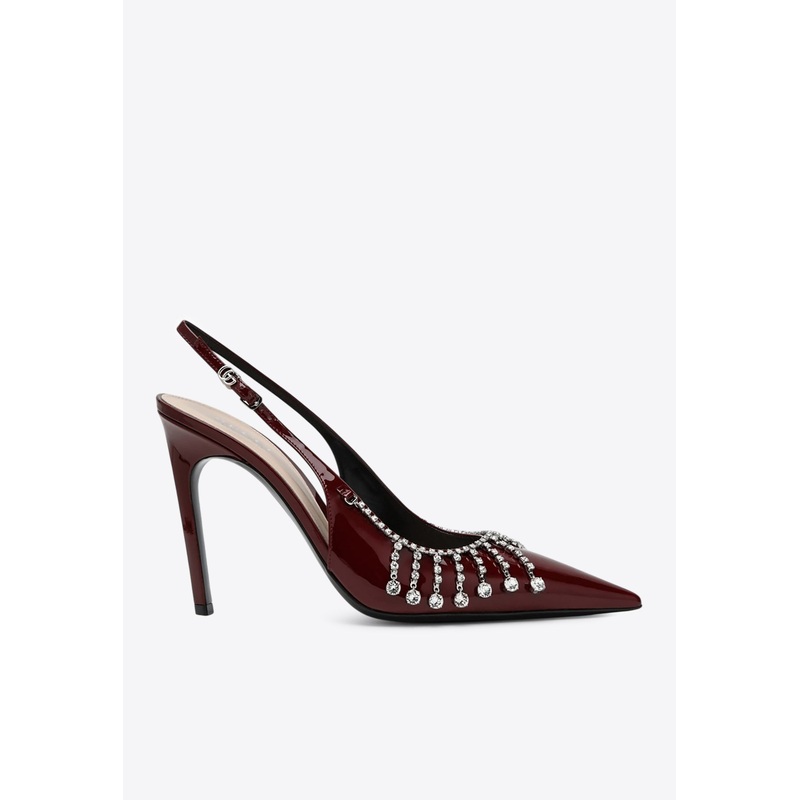 105 Crystal Embellished Slingback Pumps in Patent Leather