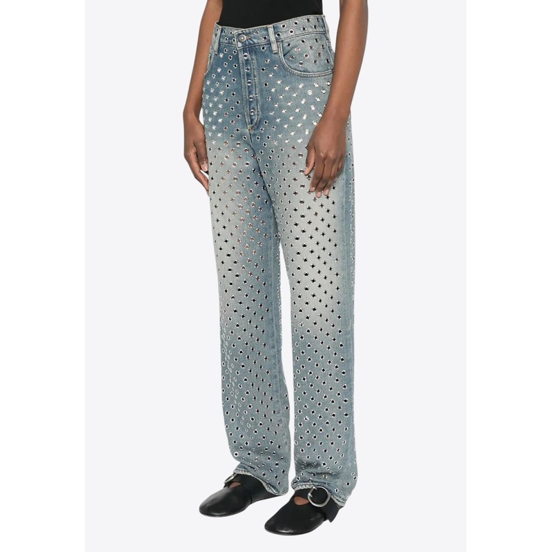 All-Over Eyelets Faded Jeans