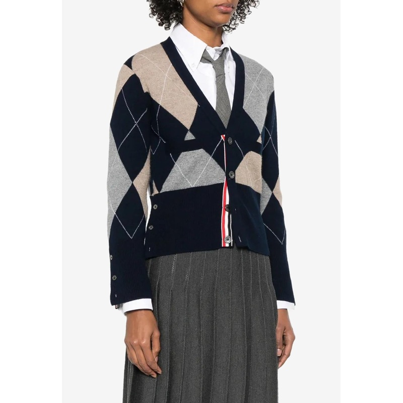 Argyle Intarsia Knit Cashmere Cardigan