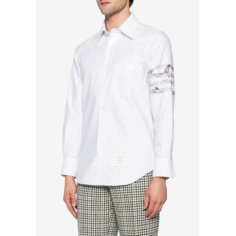 Geese 4-bar Pinstripe Long-Sleeved Shirt