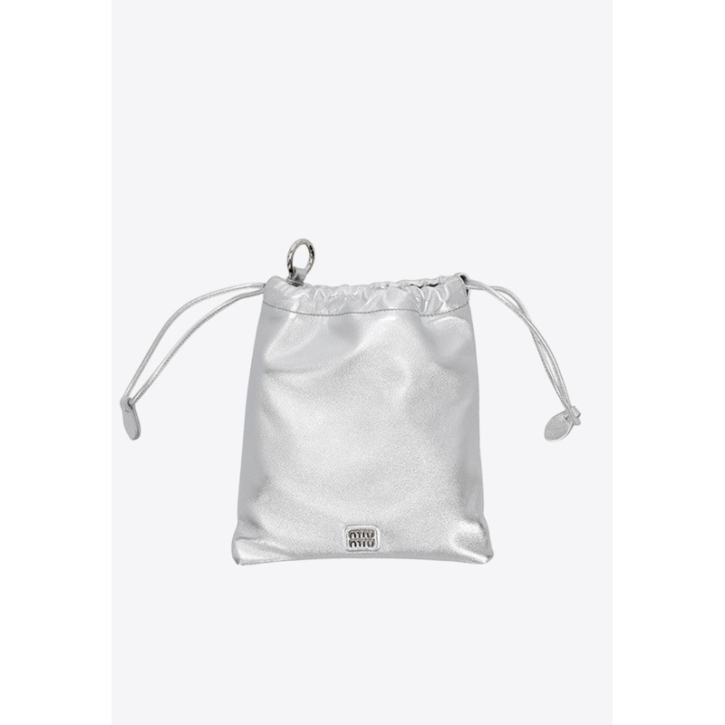 Logo Plaque Metallic Leather Pouch Bag