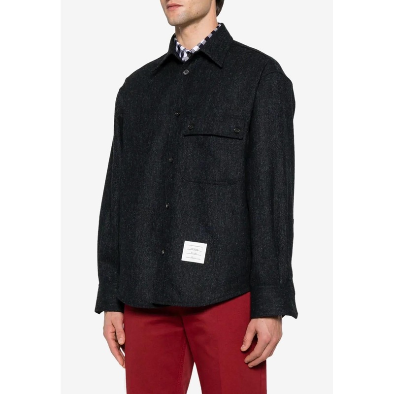 Name Tag Patch Oversized Tweed Shirt
