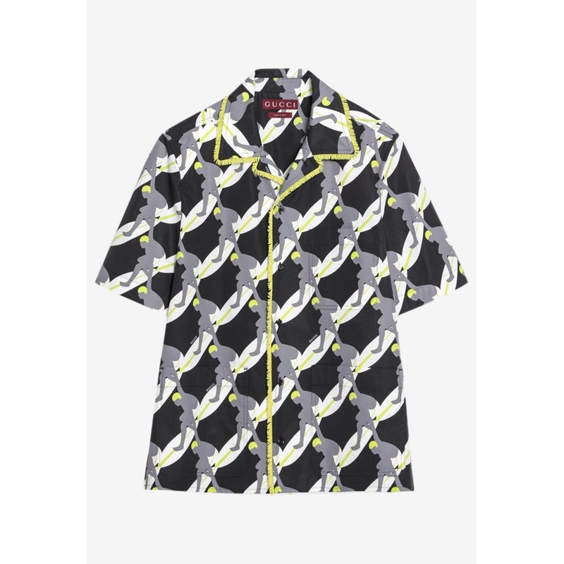 Printed Poplin Shirt with Beaded Fringe