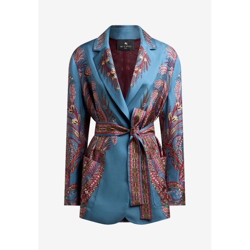 Silk Twill Wraparound Jacket with Floral Paisley Print