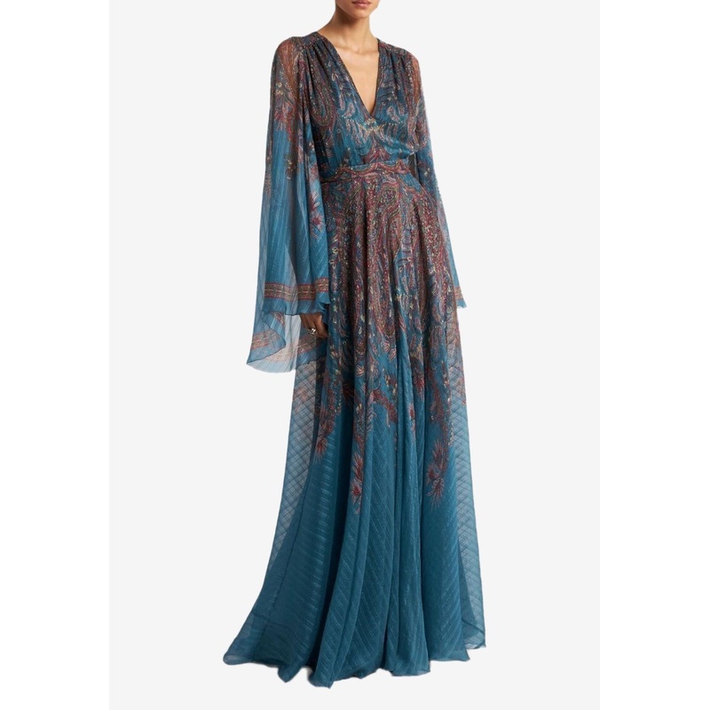 Floral Paisley Maxi Silk Dress