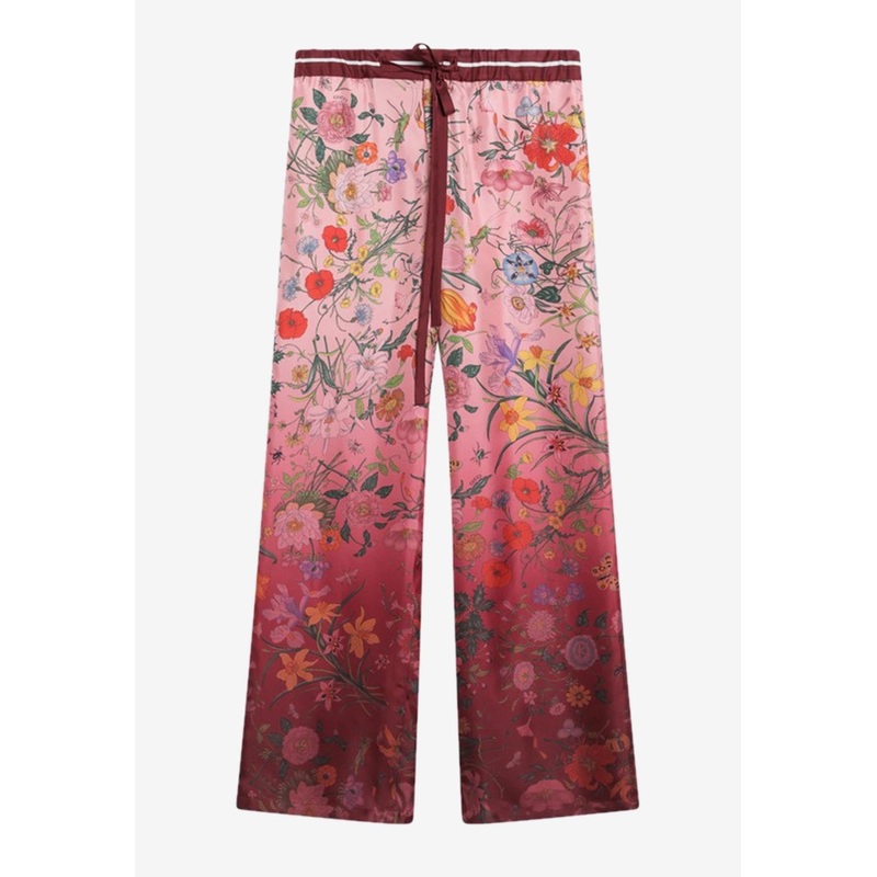 Floral Print Ombre Silk Pants