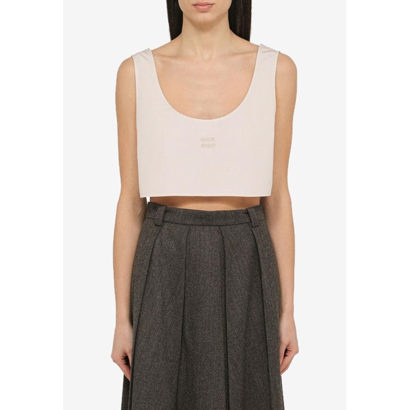 Logo Embroidered Cropped Tank Top