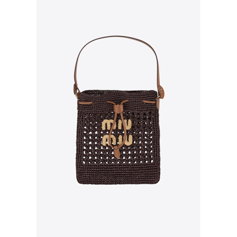 Mini Woven-Raffia Bucket Bag