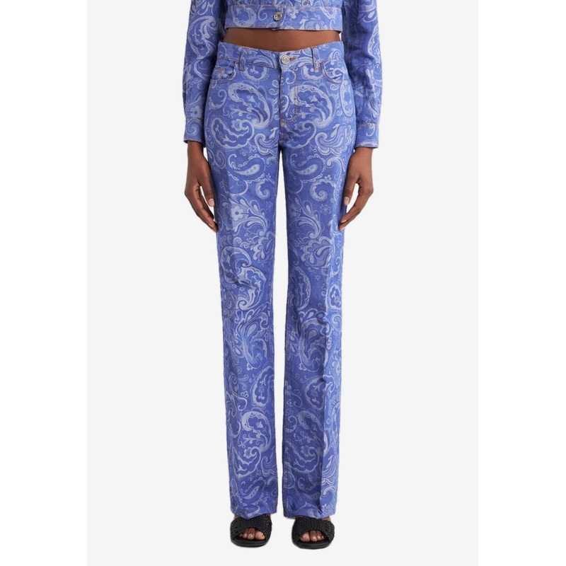 Paisley-Jacquard Straight-Leg Jeans