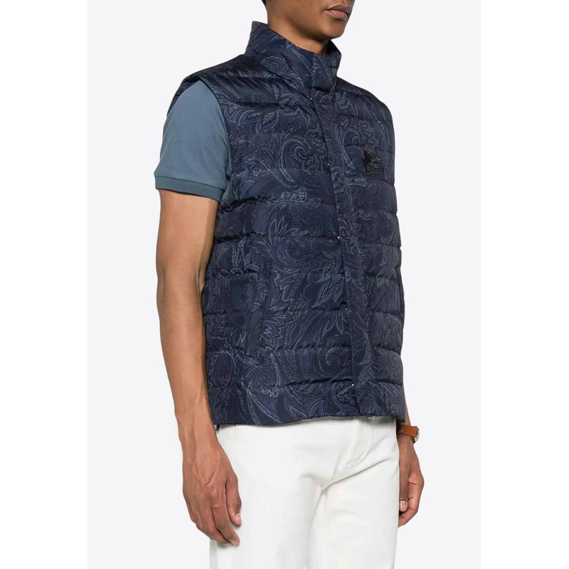 Paisley Print Quilted Zip-Up Vest