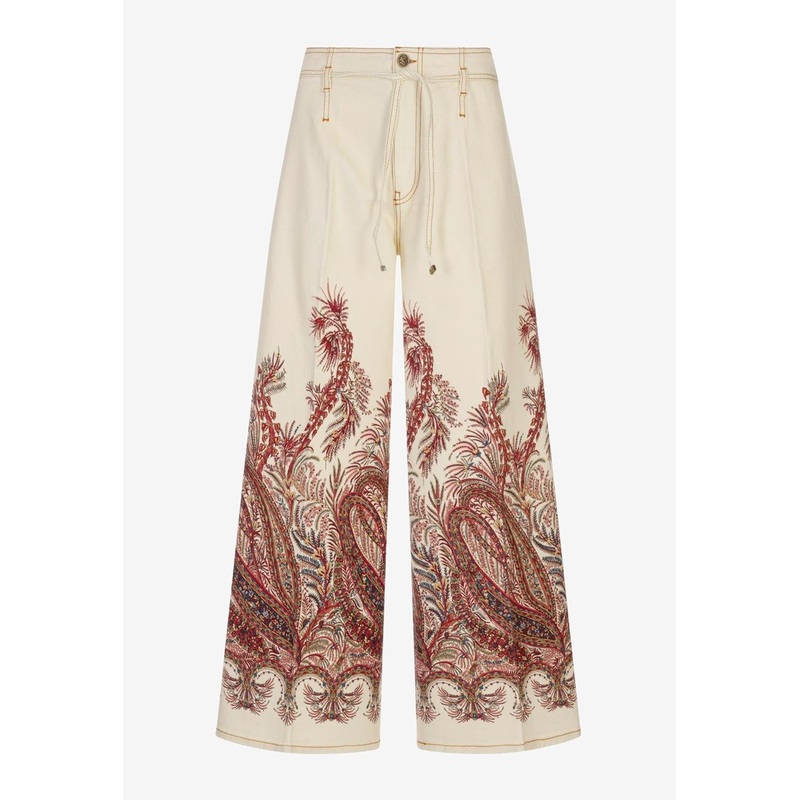 Paisley-Printed Wide-Leg Jeans