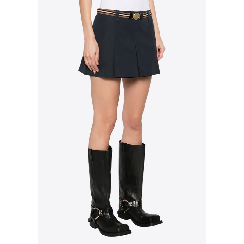 Pleated Mini Skirt with Embroidered-Logo