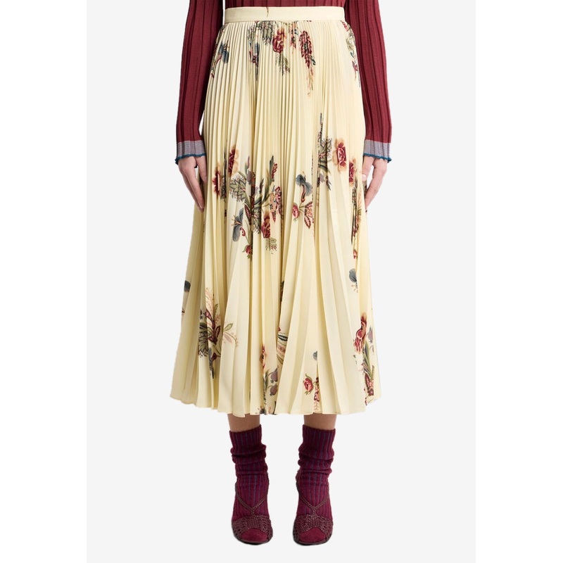 Pleated Sable Skirt with Print