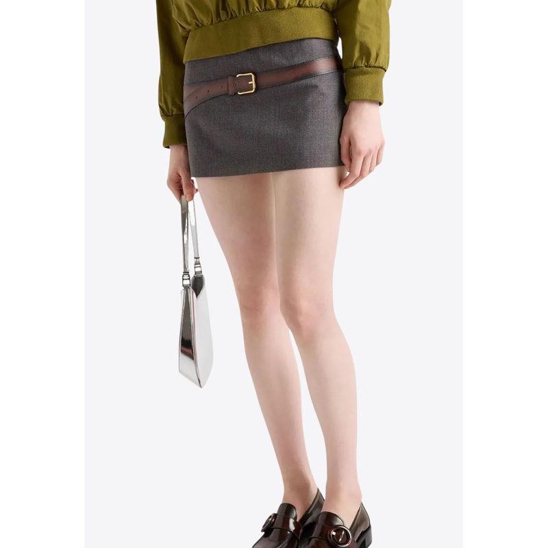 Printed Belt Wool Mini Skirt