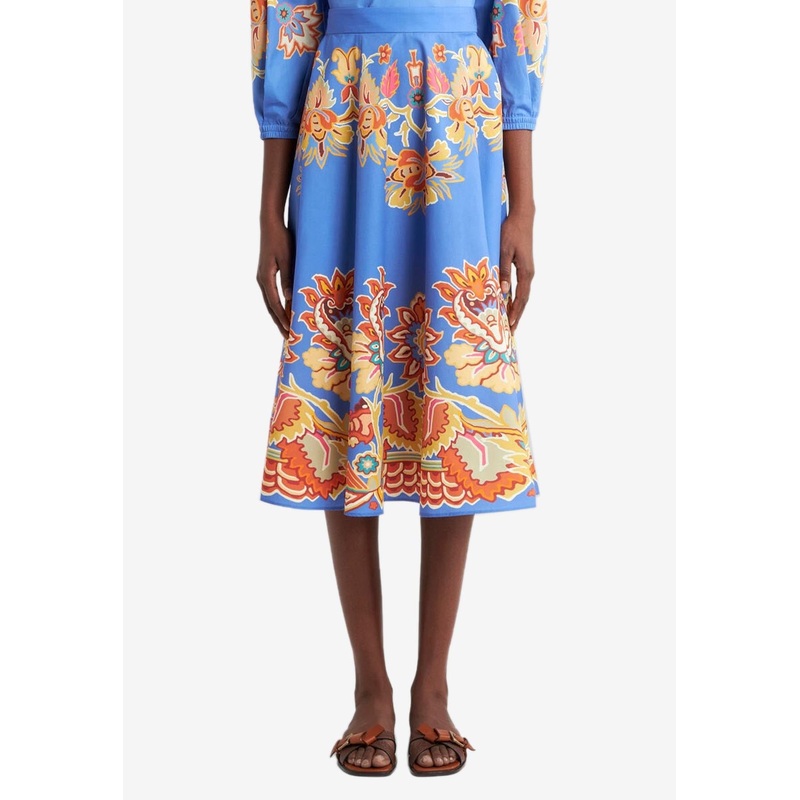 Printed Poplin Midi Skirt