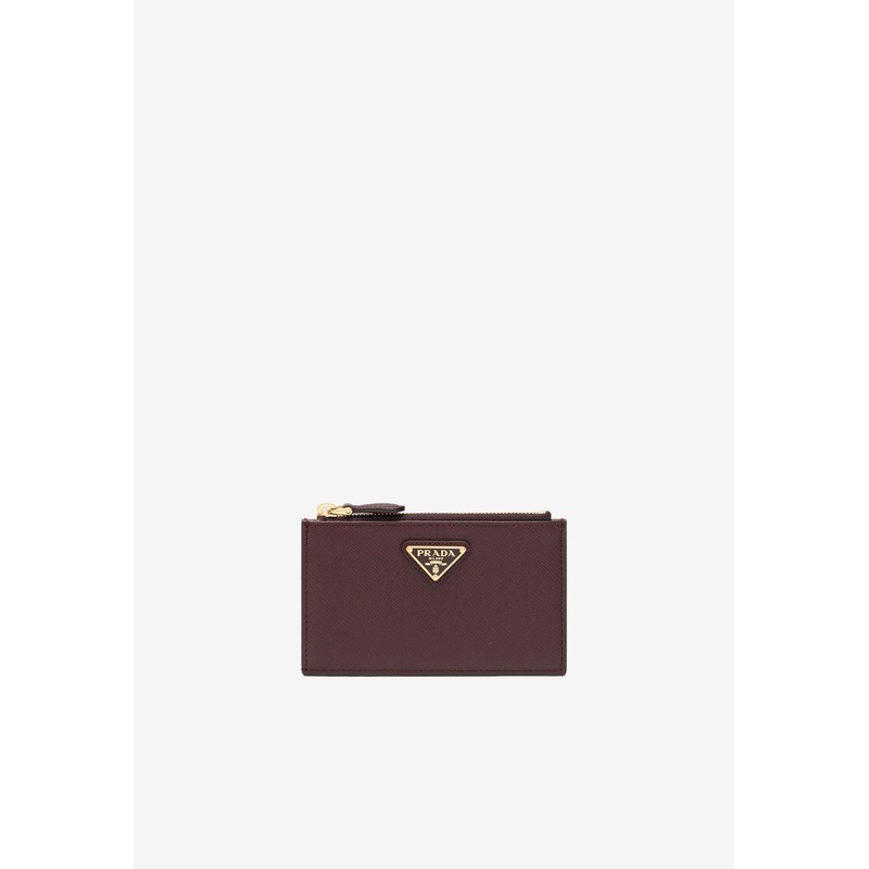 Saffiano Leather Logo Zip Cardholder