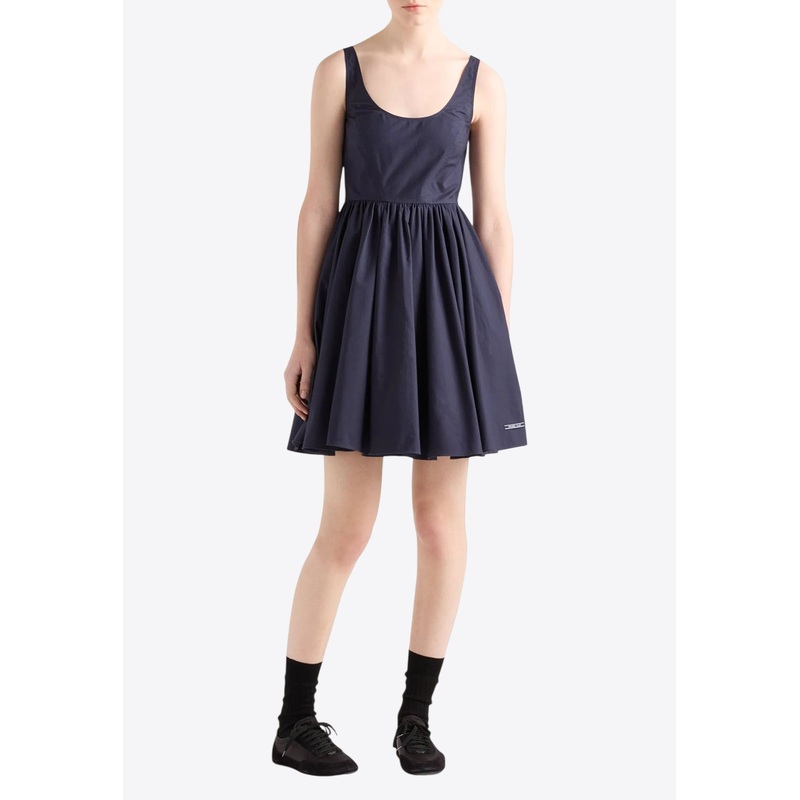 Scoop-Neck Pleated Mini Dress