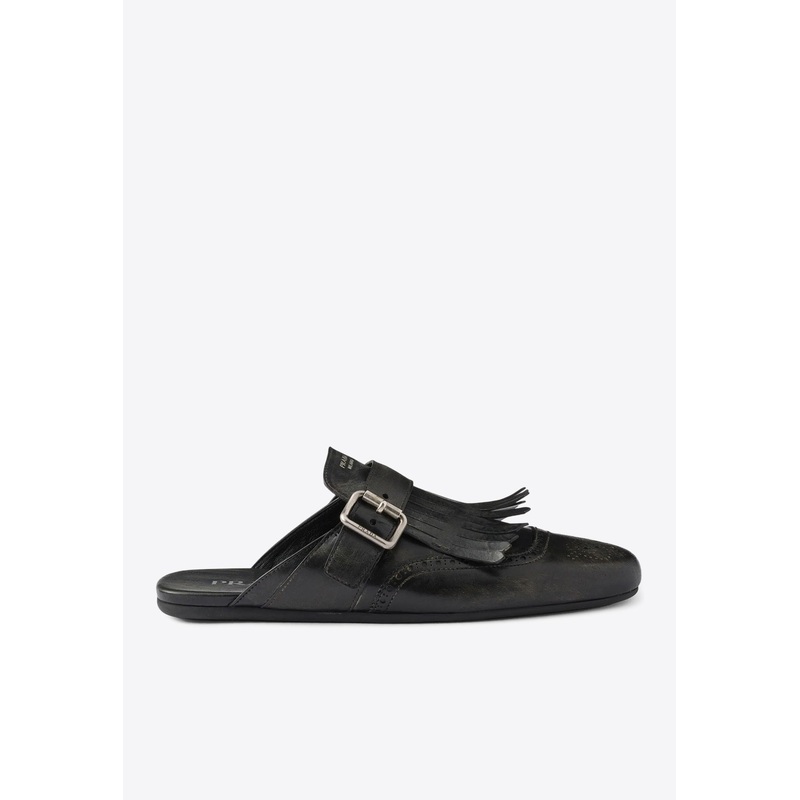Shuffle Fringed Calf Leather Mules