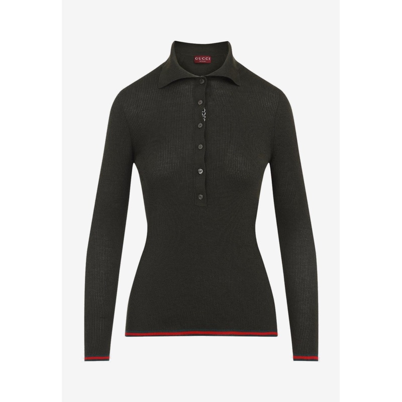 Signature Web-Trimmed Polo Sweater