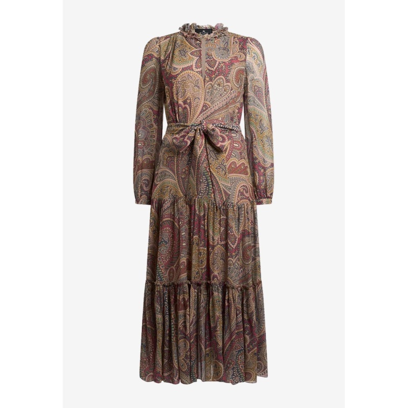 Silk Crepon Paisley Midi Dress