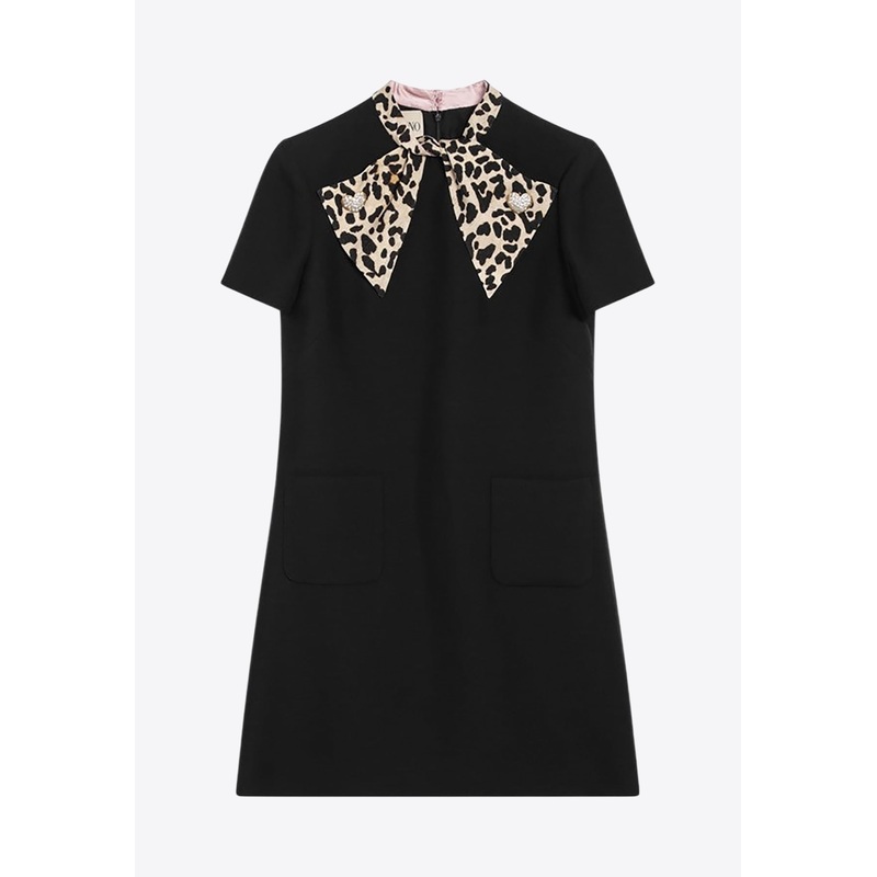 Couture Mini Dress with Animal-Print Bow