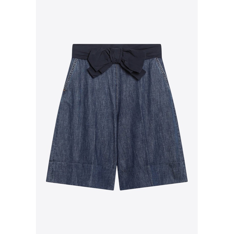 Denim Bermuda Shorts with Oversized-Bow