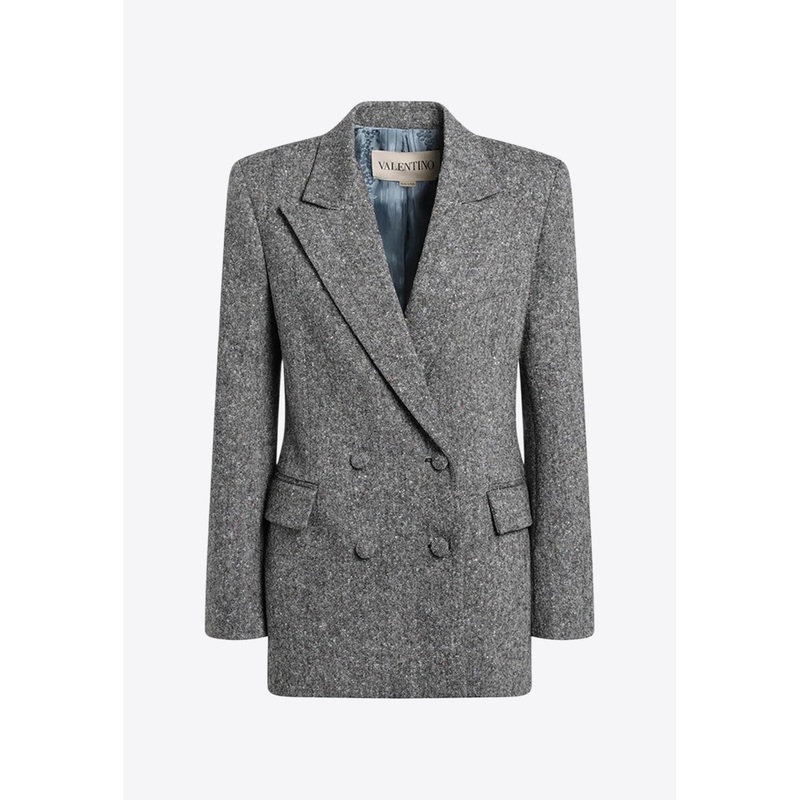 Double-Breasted Boucl Wool Blazer