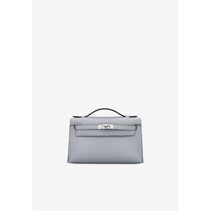 Kelly Pochette in Gris Pantin Swift Leather with Palladium Hardware