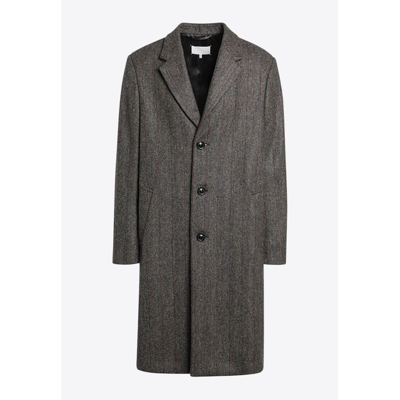Single-Breasted Herringbone Wool Coat