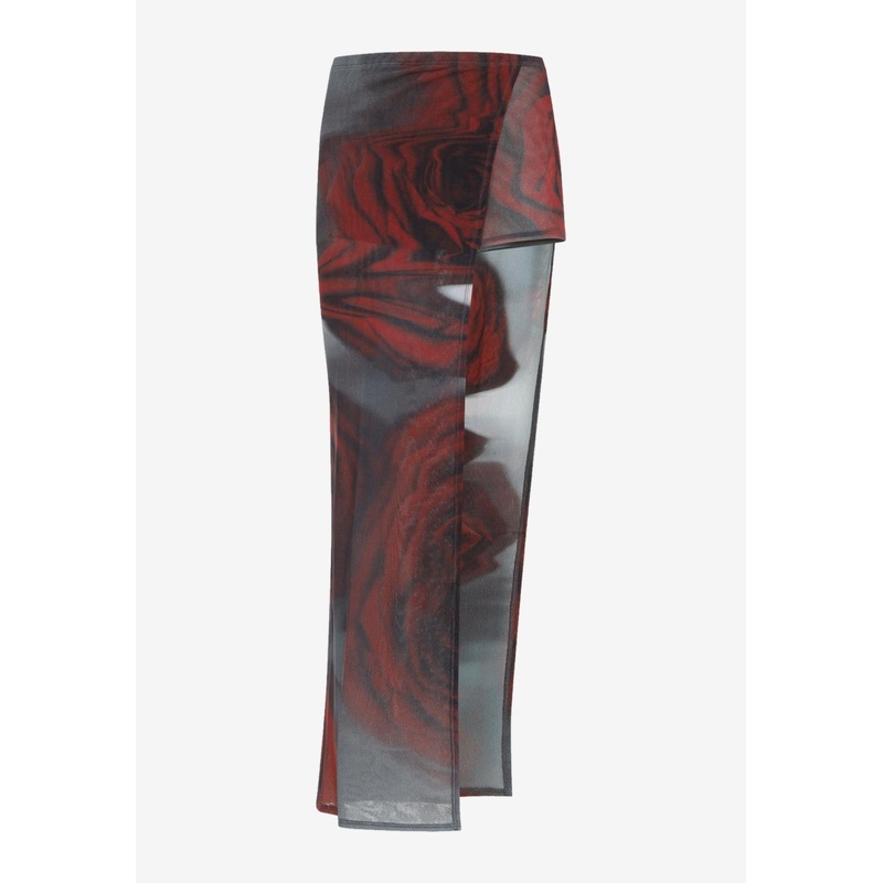 Blurry Roses Asymmetric Maxi Skirt