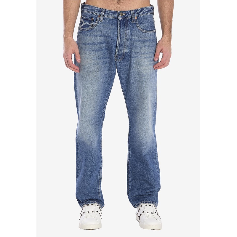 Logo Patch Straight Faded Jeans