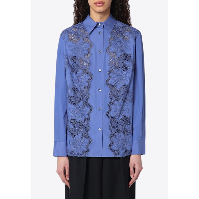 Long-Sleeved Shirt with Floral-Embroidery
