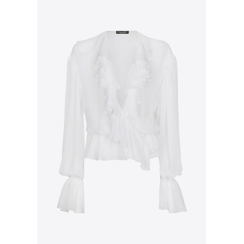 Sheer Silk Ruffled Blouse
