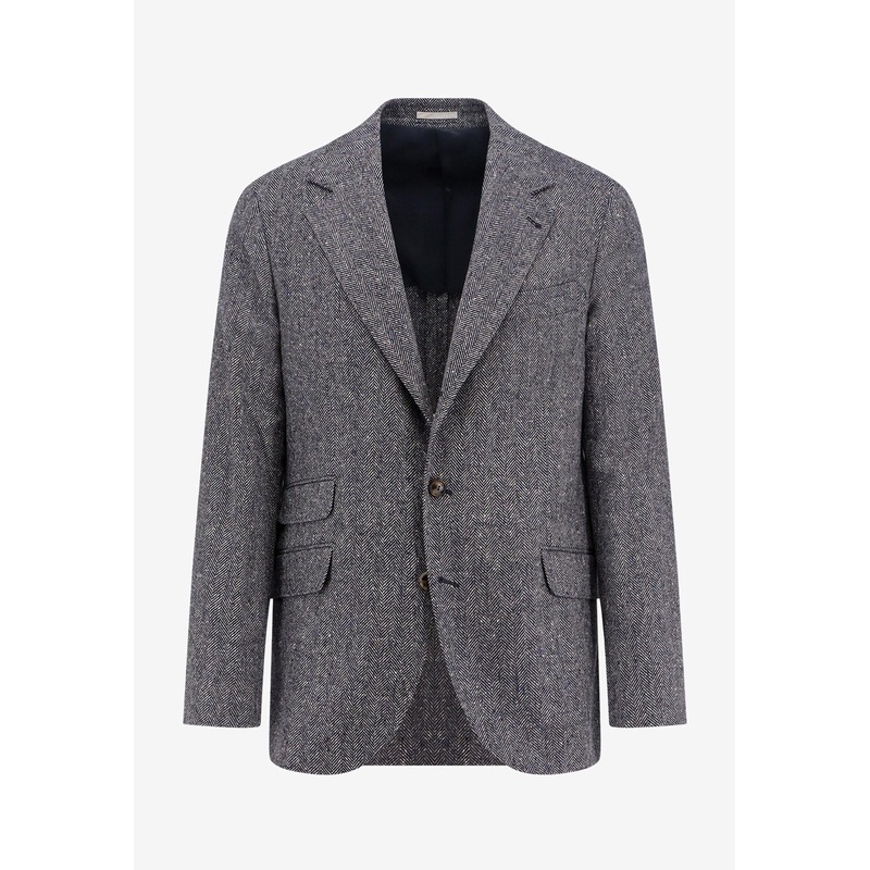 Single-Breasted Herringbone Wool Blazer