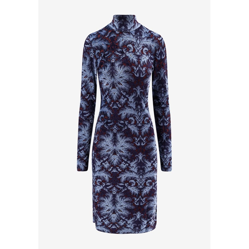 All-Over Pattern High-Neck Midi Dress