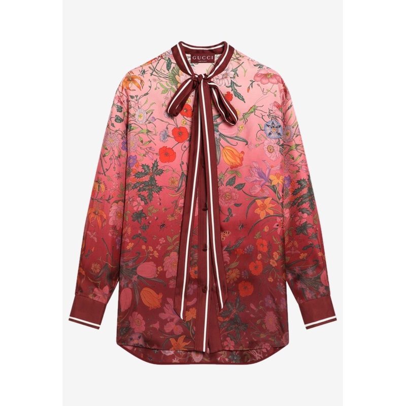 Floral Print Silk Ombre Shirt