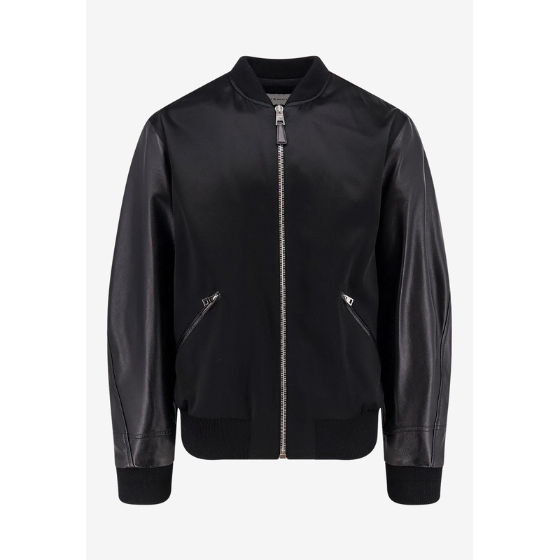 Logo Embroidered Leather and Satin Bomber Jacket