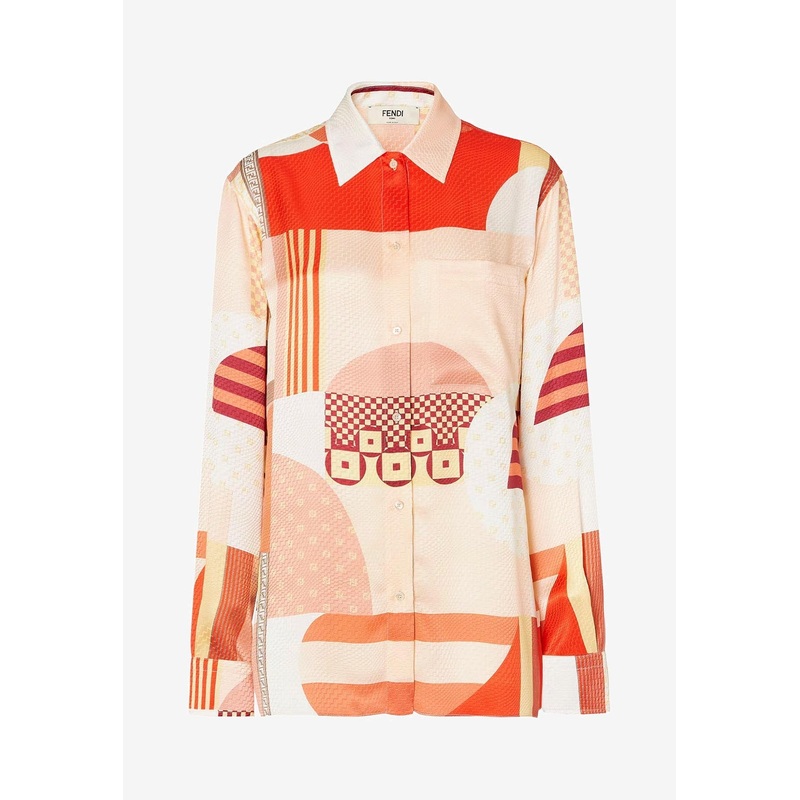 Patchwork Printed Long-Sleeved Shirt