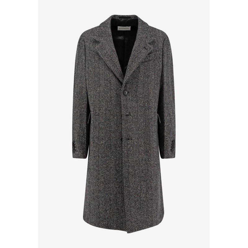 Single-Breasted Long Herringbone Coat