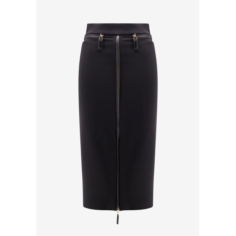 Zipped Satin Midi Skirt
