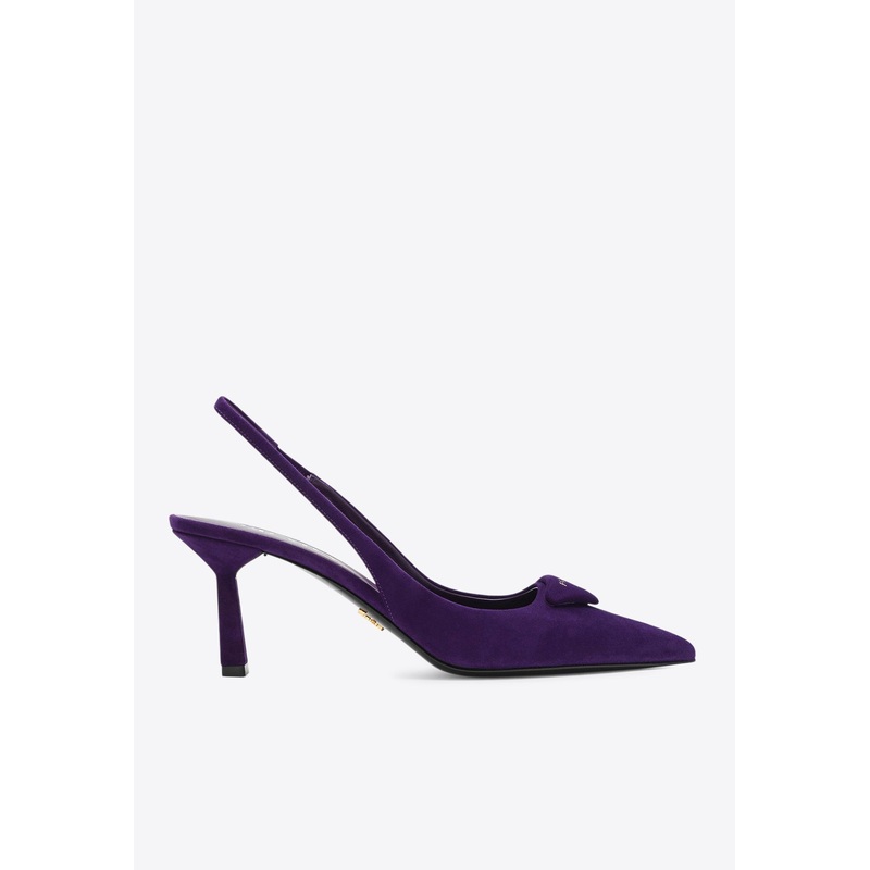 75 Triangle Logo Slingback Suede Pumps